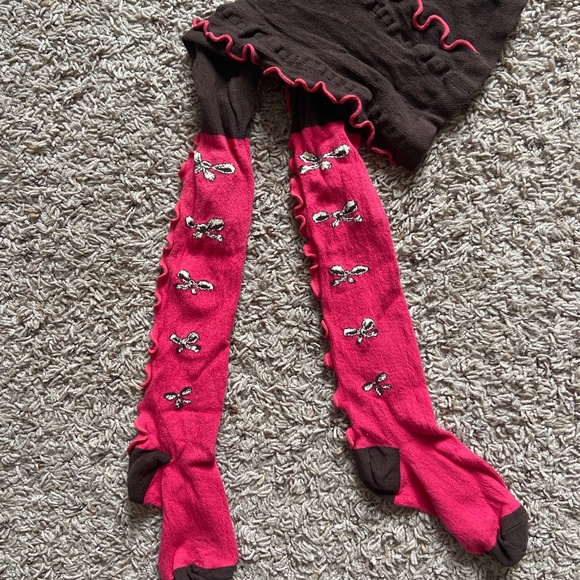 NEW ONE KID 3pc Girls Tulle Skirt Set with Bows Tights Included sz 6 - Picture 2 of 2